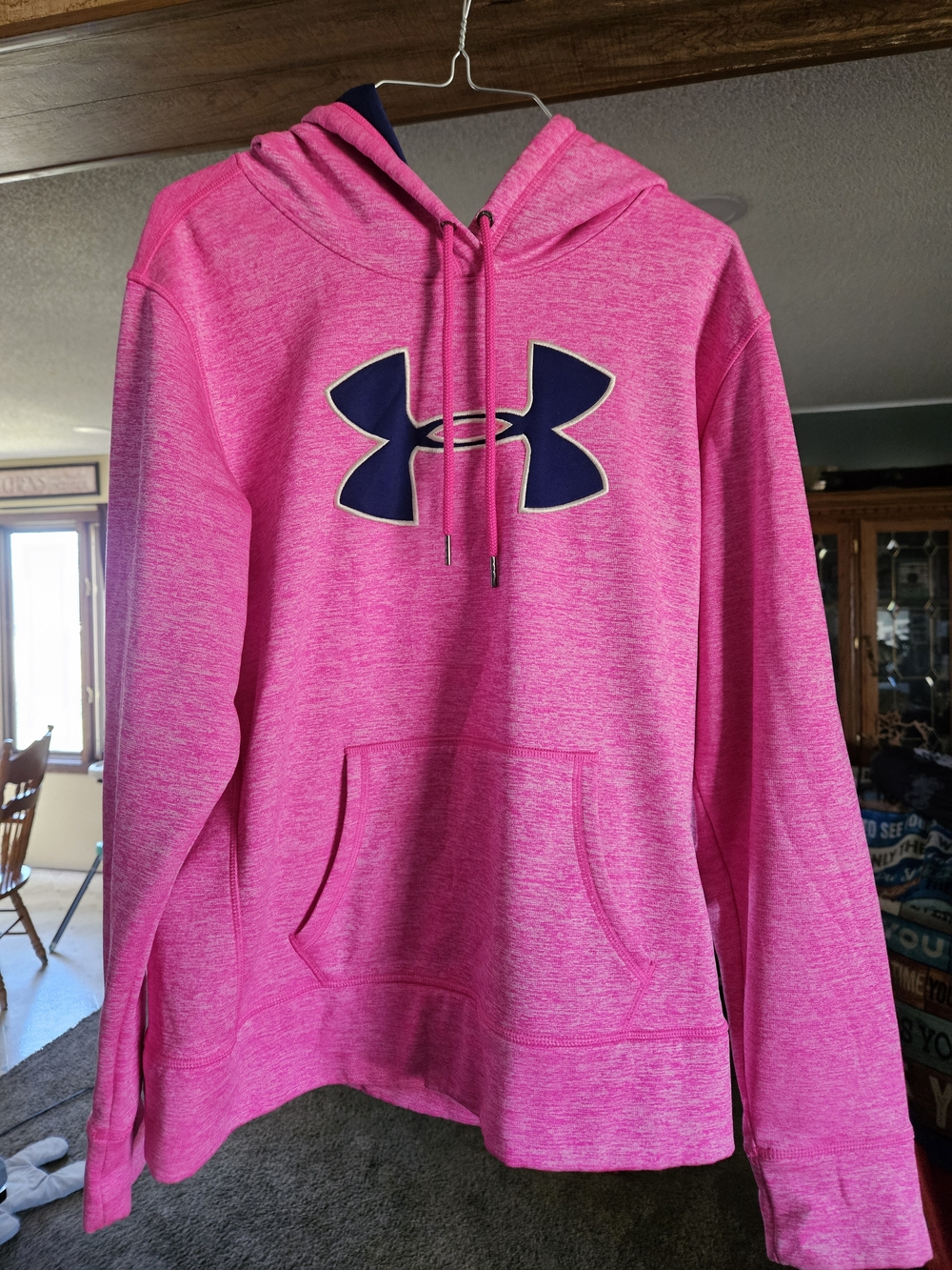 Under Armour Pink Pullover Hoodie with Navy Logo